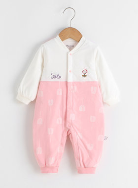 璐璇秋冬新款婴儿纯棉衣服新生儿夹棉哈衣爬服男女宝宝薄棉连体衣