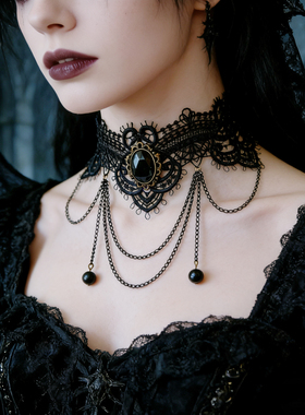 曦禾家原创choker复古lolita蕾丝项链哥特暗黑系脖圈颈链LSXL078