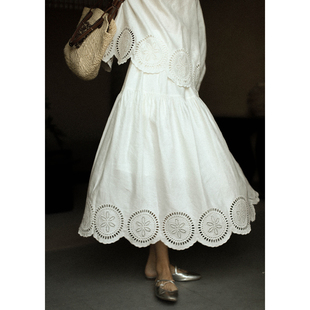 otherbela清冷氛围感度假风花朵重工刺绣高腰显瘦亚麻半身裙套装