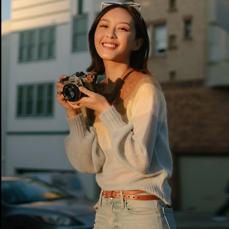 博主澳洲小众风同款撞色打底衫