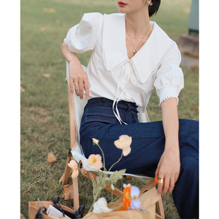 Bela 复古娃娃领系带泡泡袖 纯棉显瘦衬衣女博主同款 studio法式