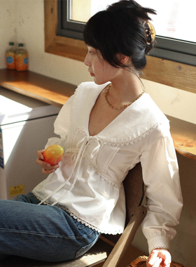 otherbela小众设计法式氛围感娃娃领花边灯笼袖收腰显瘦上衣女