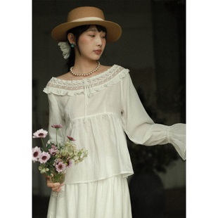 浪漫白月光氛围感海岛度假风清凉蕾丝拼接圆领上衣 otherbela法式