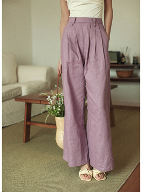 otherbela南法度假松弛感苎麻老钱高腰显阔腿裤气质休闲长裤女