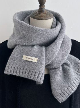 100%纯羊毛灰色短款小围巾女冬季纯色百搭窄围脖学生情侣款韩版男