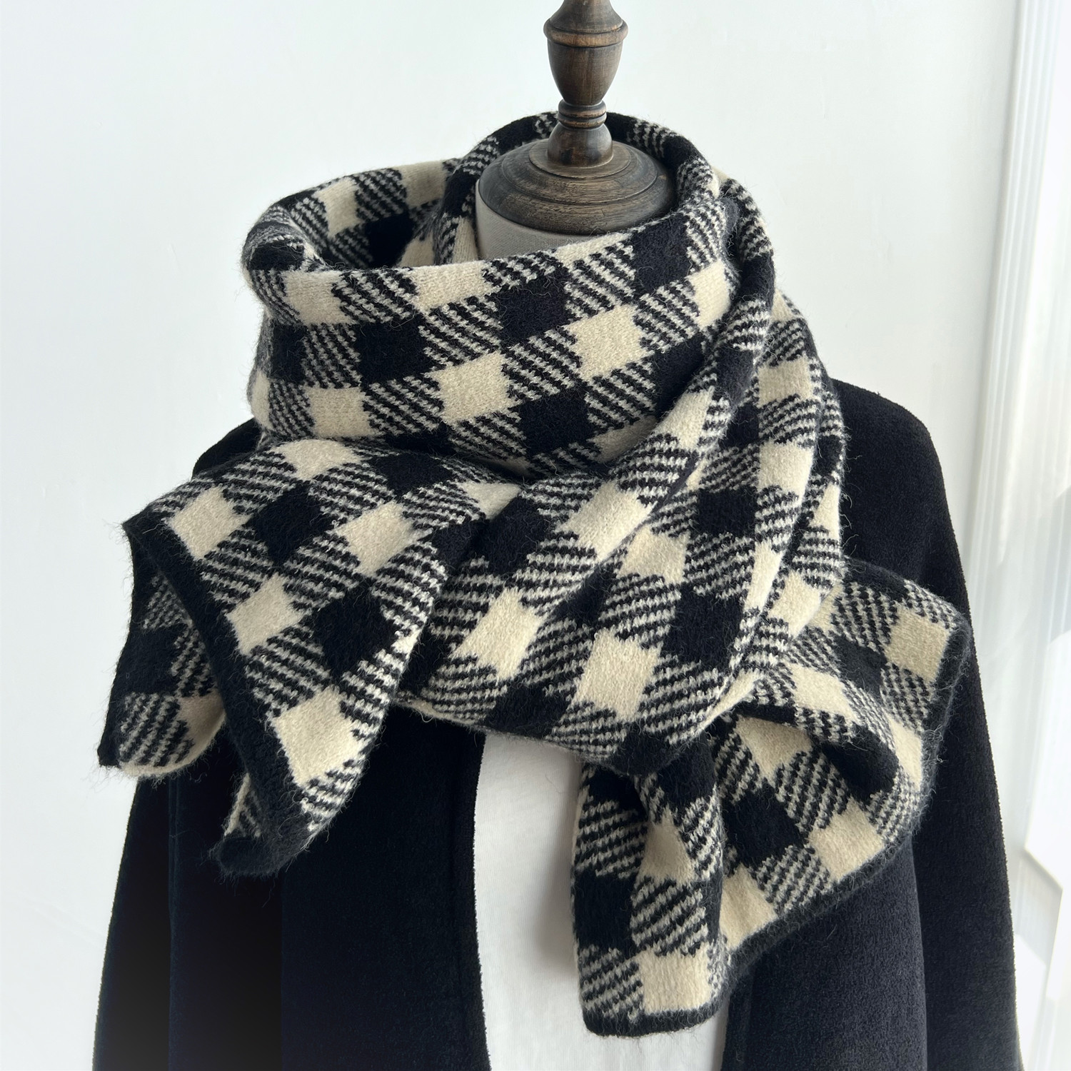 秋冬拼色格子韩版男女通用围巾