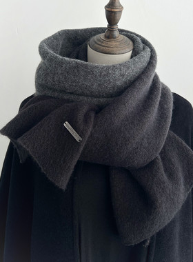 高级感深灰色渐变色围巾女冬季软糯保暖韩版棕色系针织毛线围脖男