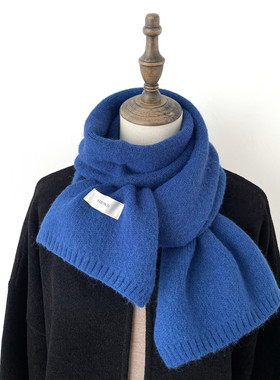 韩国东大门短款宝蓝色围巾女冬季针织毛线小围脖婴儿蓝ins风纯色