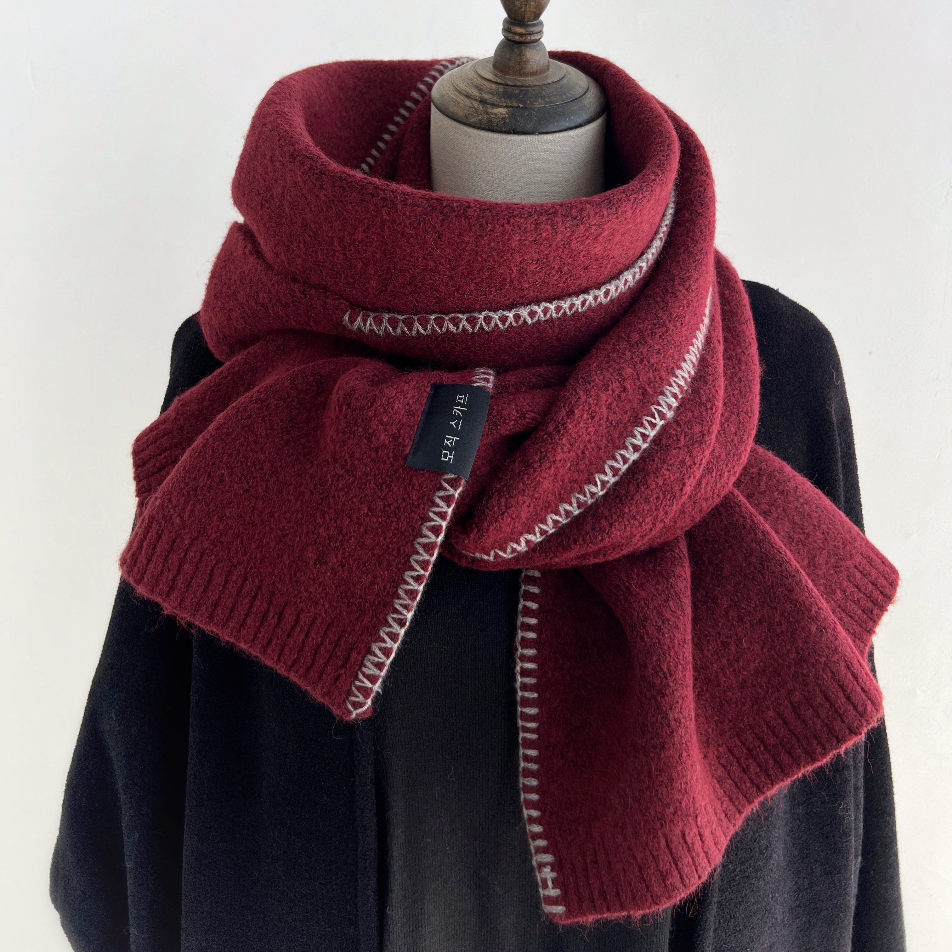 围巾锁边复古安哥拉红情侣冬季