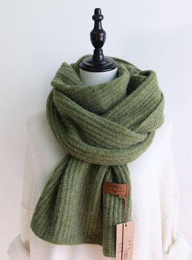 韩系纯色毛线针织绿色围巾女冬季加厚学生情侣款保暖百搭送男朋友