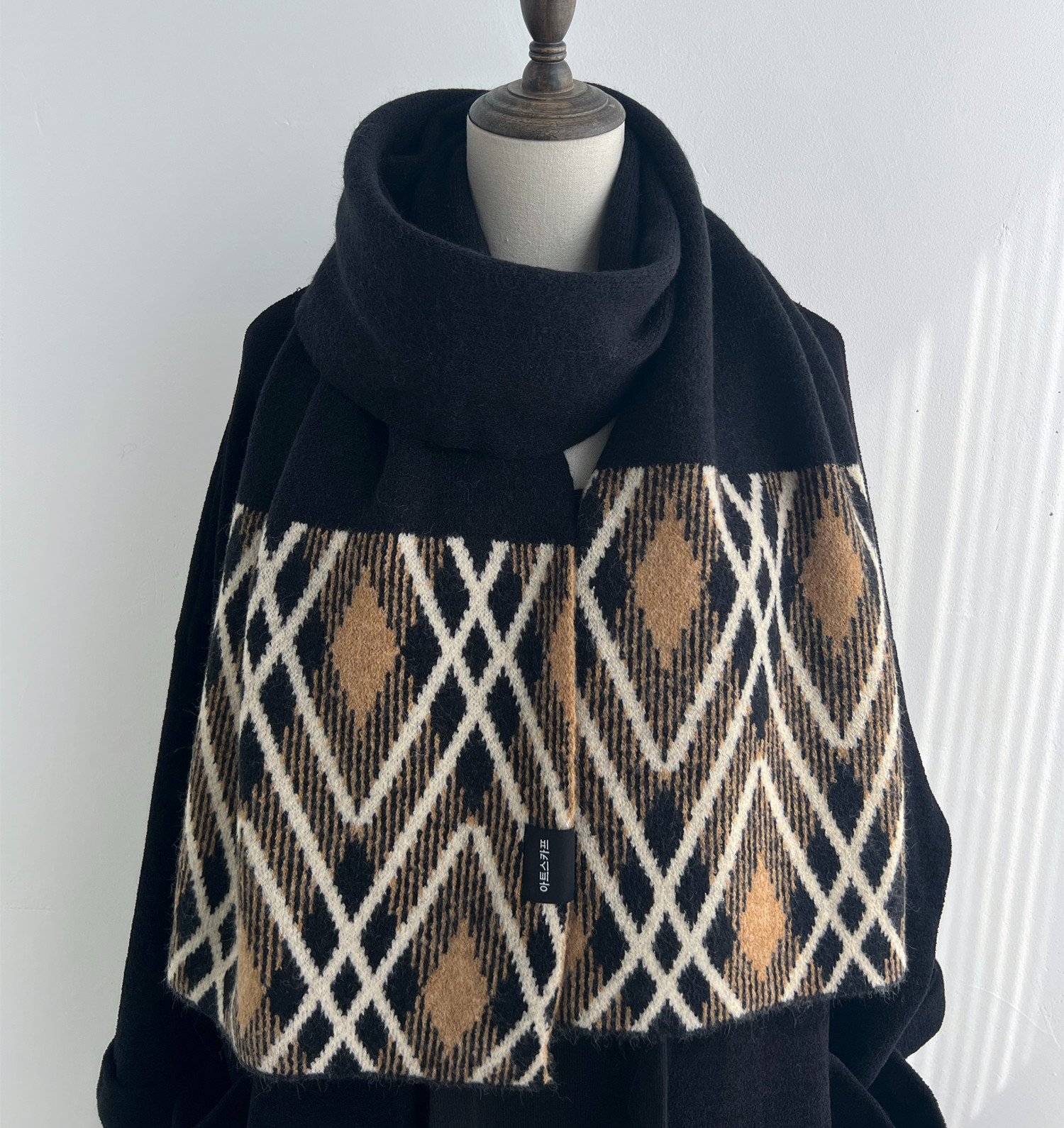 冬季拼色菱形格子韩版情侣围巾