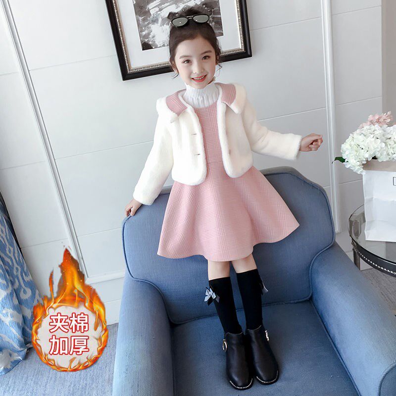 女童呢子套装秋冬2026新款中大儿童宝宝外套洋气公主裙加厚两件套