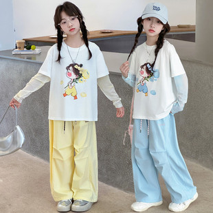 女童2026卡通印花假两件套装夏季2件套防晒速干休闲大童上衣裤子