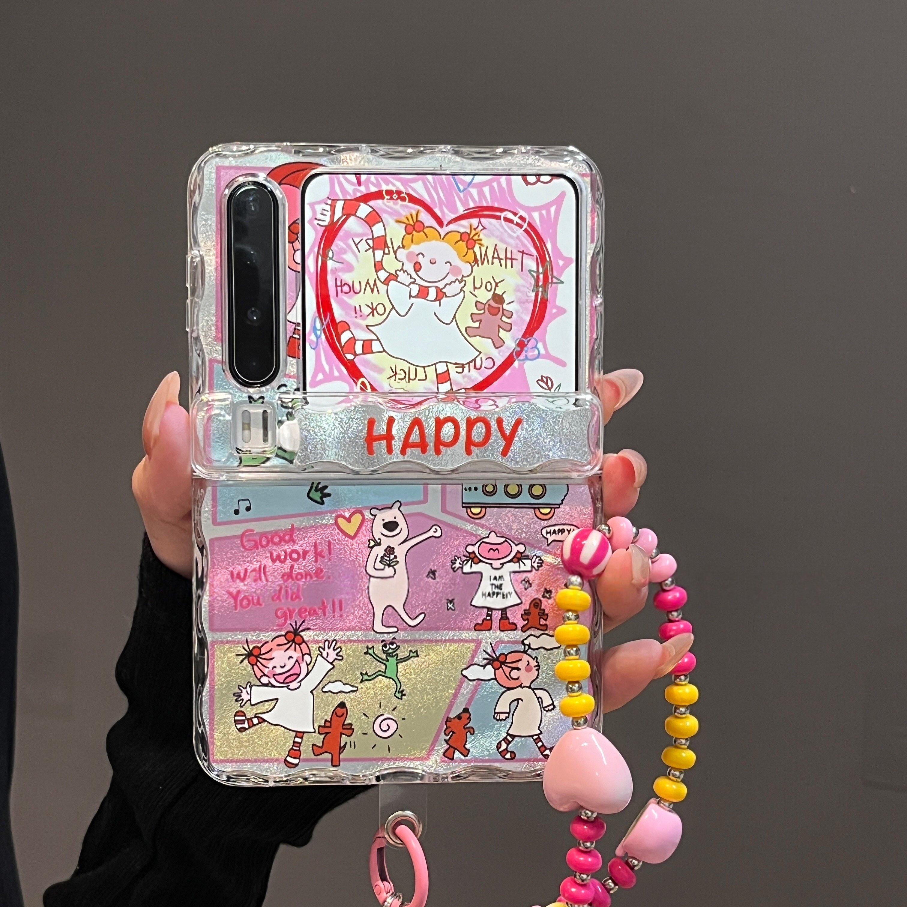 适用华为PuraX折叠屏手机壳小米MixFlip壳膜一体pocket2优享版卡通女孩三星zflip7/6/5磁吸中轴FE手链斜跨绳
