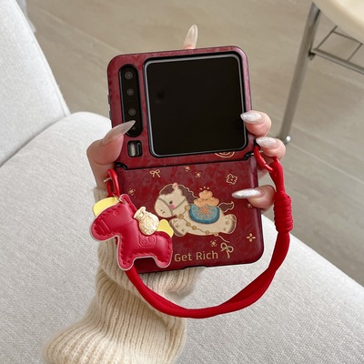 适用华为PuraX折叠屏手机壳荣耀MagicVFlip2小米MixFlip2壳膜一体新年三星zflip7摩托罗拉50发财FE斜跨手绳60