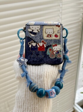 适用华为PuraX折叠屏手机壳荣耀MagicVFlip2小米MixFlip2壳膜一体牛仔布KT三星zflip7摩托罗拉50FE斜跨手绳60