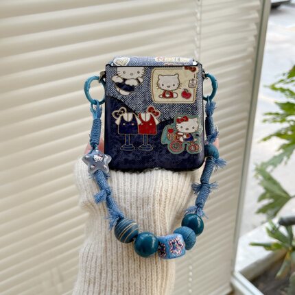 适用华为PuraX折叠屏手机壳荣耀MagicVFlip2小米MixFlip2壳膜一体牛仔布KT三星zflip7摩托罗拉50FE斜跨手绳60