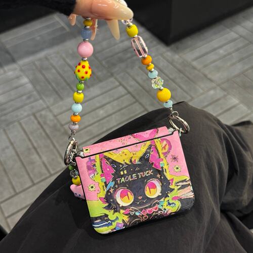 适用华为PuraX折叠屏手机壳荣耀MagicVFlip2小米MixFlip2壳膜一体摩托罗拉50三星zflip7涂鸦猫FE手提链60