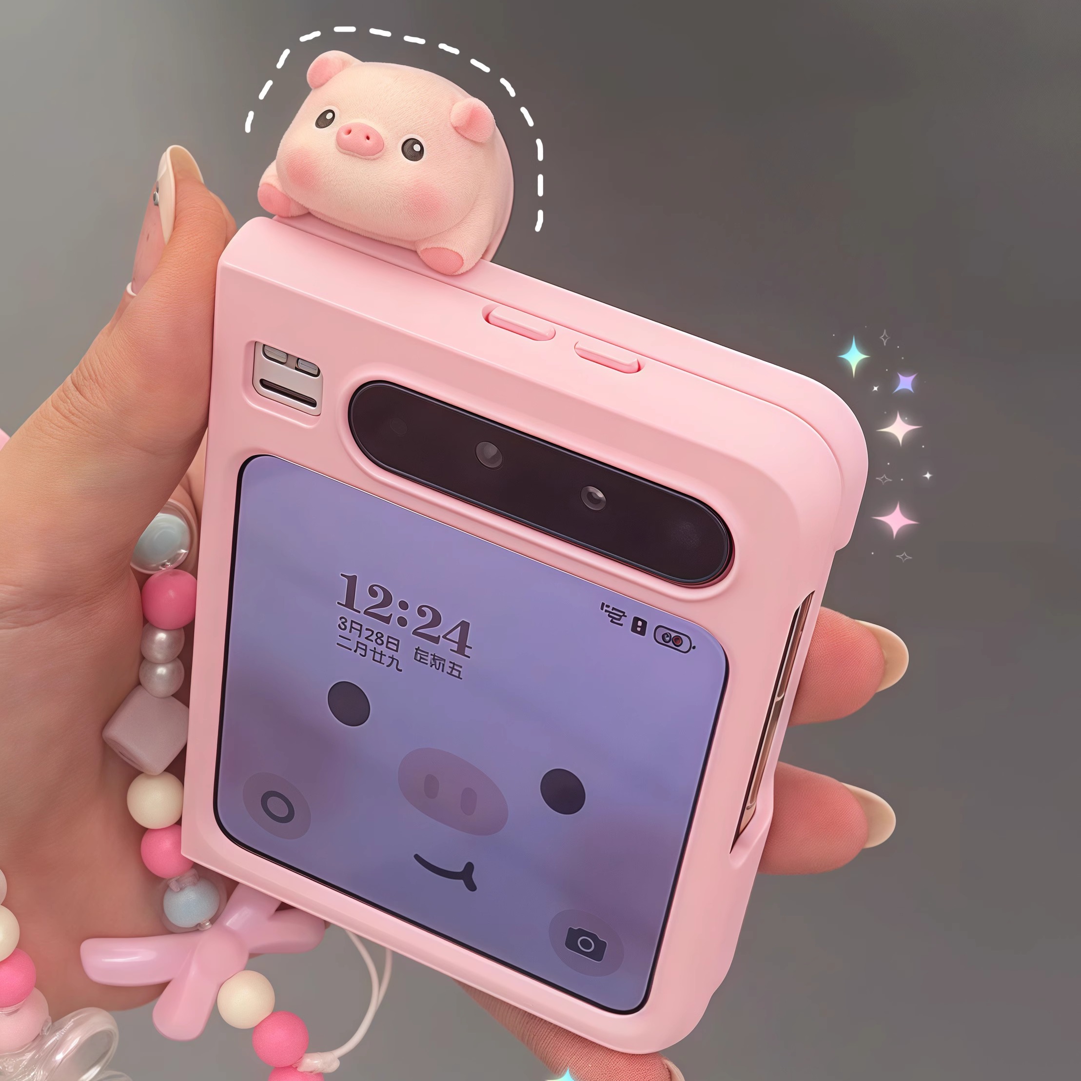 适用华为PuraX阔形折叠屏手机壳肤感硬壳可爱卡通Pura X典藏版保护外壳趴趴猪手链挂绳支架保护套VDE-AL00女