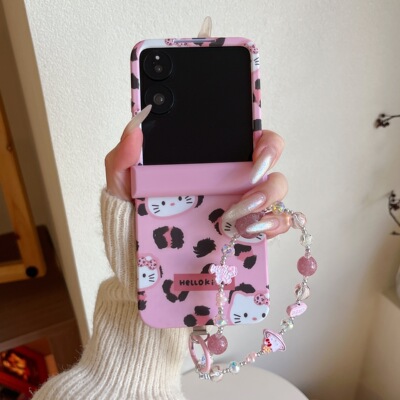 适用华为PuraX折叠屏手机壳荣耀MagicVFlip2壳膜一体小米MixFlip2全包中轴novaflipS手链pocket2优享版粉豹纹