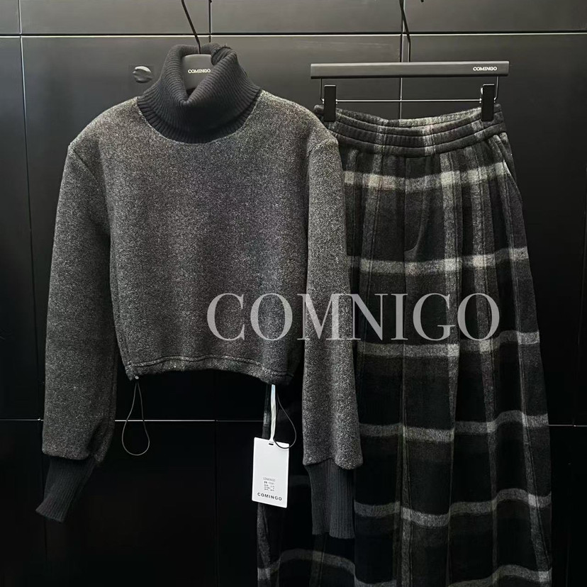 冬上新松紧腰格纹洋气显瘦休闲裤F31068