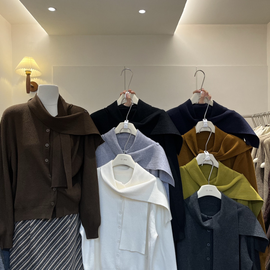 法式复古系带领口设计感修身针织衫65251