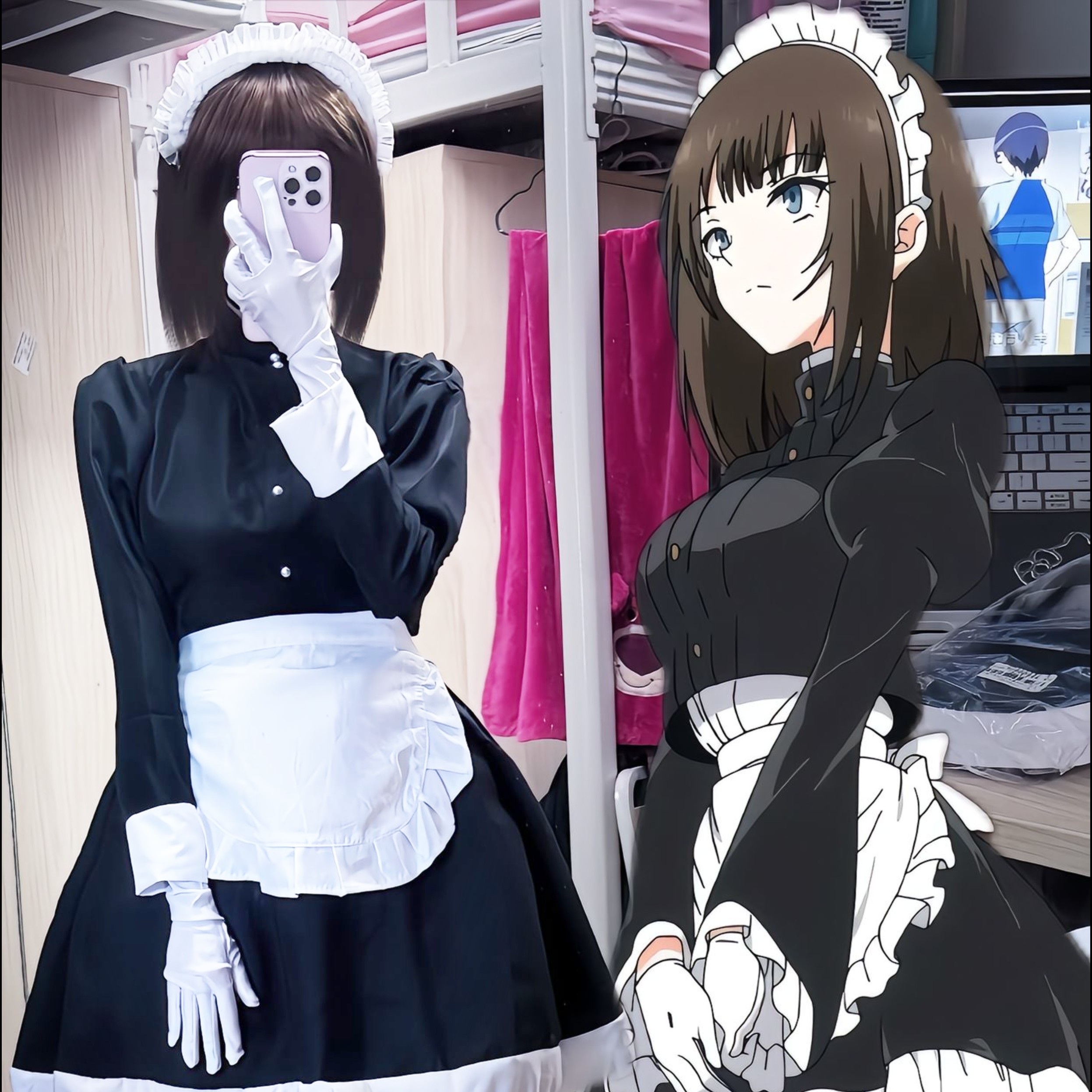 没落贵族琉璃川椿cos女仆套装黑白长袖荷叶边女装动漫扮演