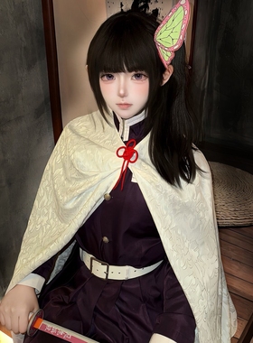 栗花落香奈乎cos服儿童装鬼杀队服蝴蝶头饰假发鞋子鬼灭之刃cos服