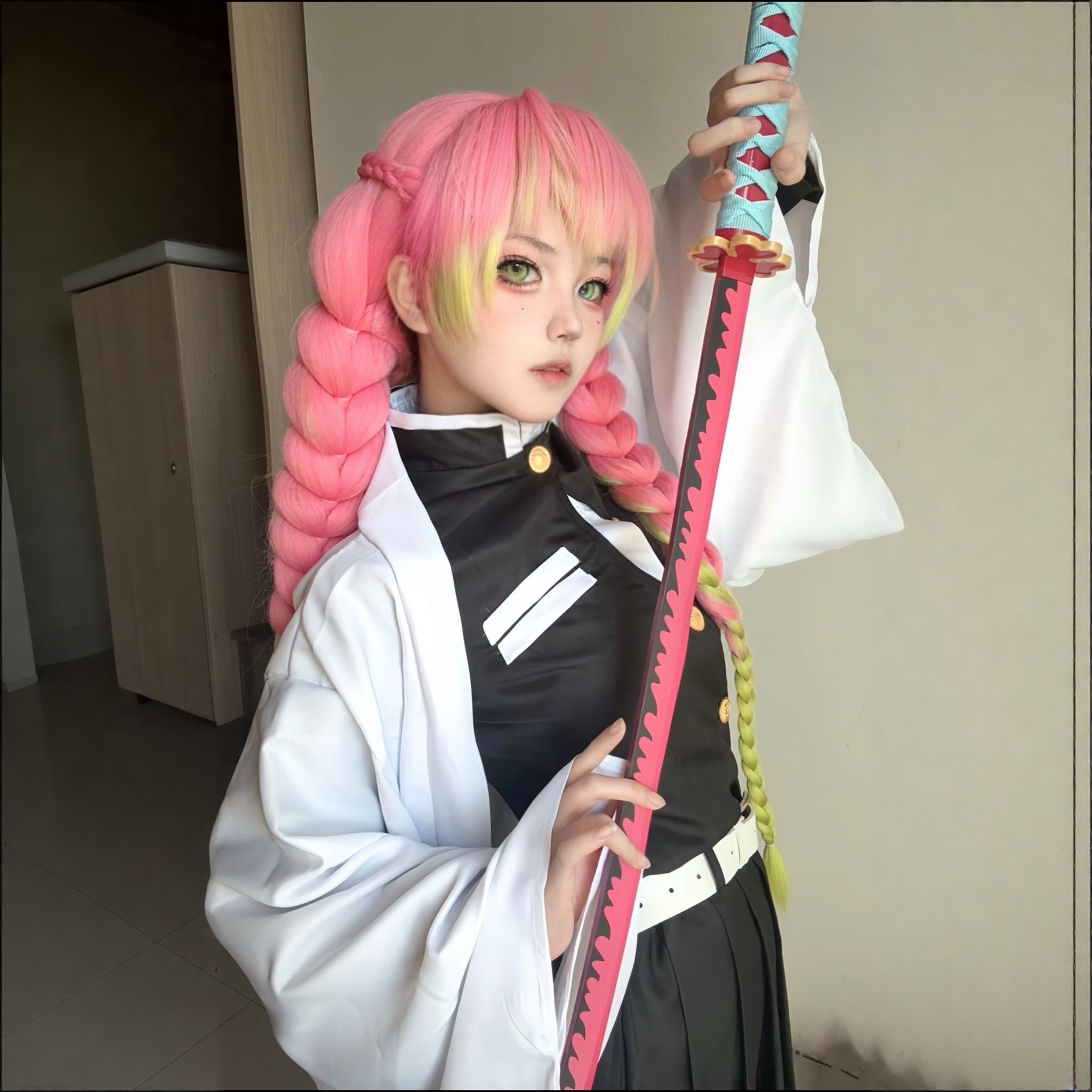 鬼灭之刃cos服 甘露寺蜜璃cosplay 恋柱鬼杀队队服套装假发