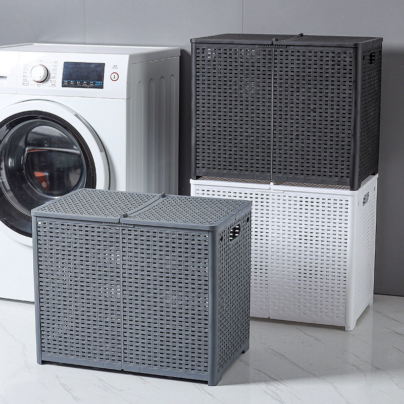 日式脏衣篓带盖分区洗衣可折叠脏衣篮塑料浴室置物脏衣服收纳筐