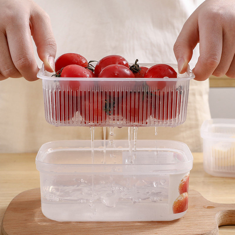 NAKAYA日本沥水保鲜盒 冰箱葱花姜蒜收纳盒外出便携水果便当盒