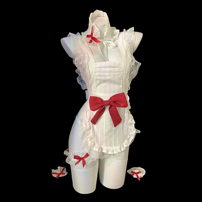 白色蕾丝女仆蝴蝶结围裙套装