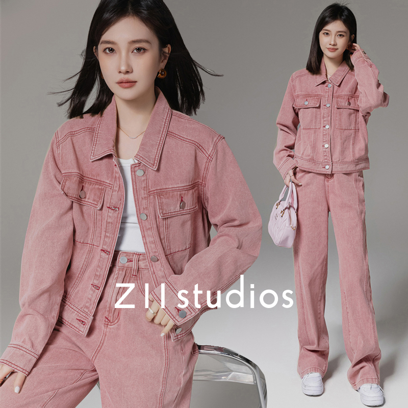 Z11粉色短款牛仔衣外套牛仔裤女