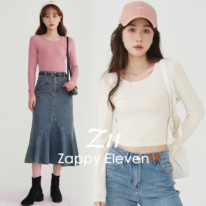 z11 studios2024t恤女士春夏新款紧身叠穿内搭修身短款长袖上衣女