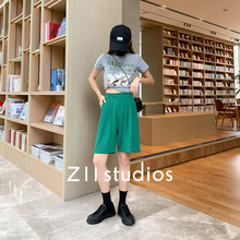 Z11 studios2024新款休闲裤女五分裤高腰阔腿显瘦宽松垂感短裤子