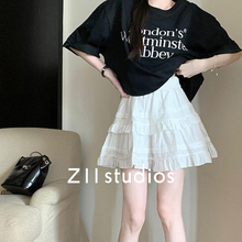 Z11 studios2024夏季新款蛋糕裙白色短裙女半身裙a字裙百褶裙jk