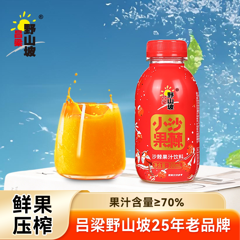 吕梁野山坡小果沙棘汁300ml*10瓶礼盒装0添加山西沙棘果汁饮料