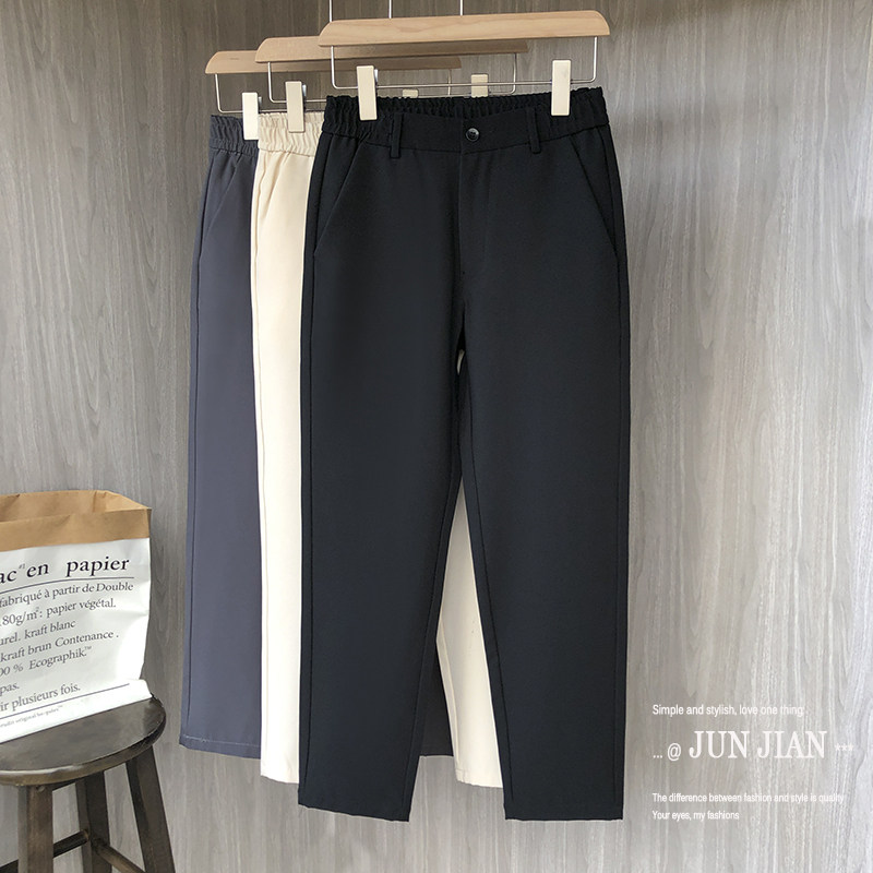 秋冬男士直筒休闲裤松紧腰卫裤国潮韩版网红九分裤港系潮流西装裤