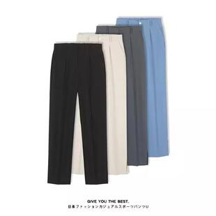 开叉阔腿西裤男正装高级感垂感夏季西装裤宽松直筒休闲裤