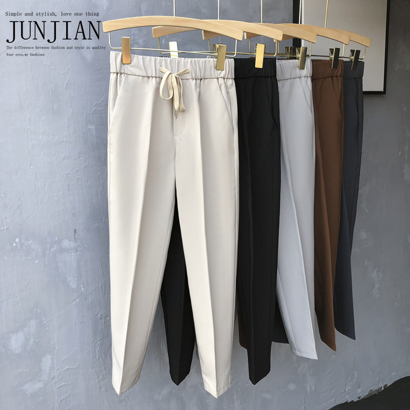 休闲裤子直筒松紧腰痞帅西裤男束脚九分系绳卫裤男秋冬季修身百搭