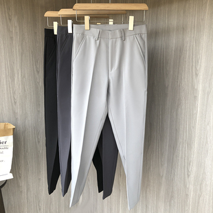 原宿黑色九分裤子男秋季潮牌高级设计感锥形小西裤英伦免烫西装裤