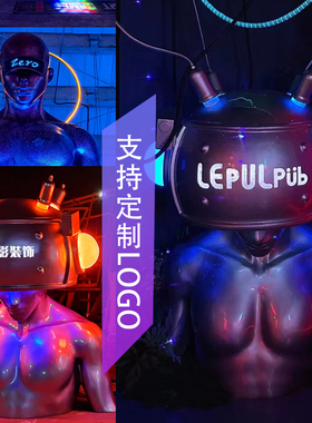 科技感半身战士头盔赛博朋克网红款炫酷酒吧KTV大型娱乐场所摆件
