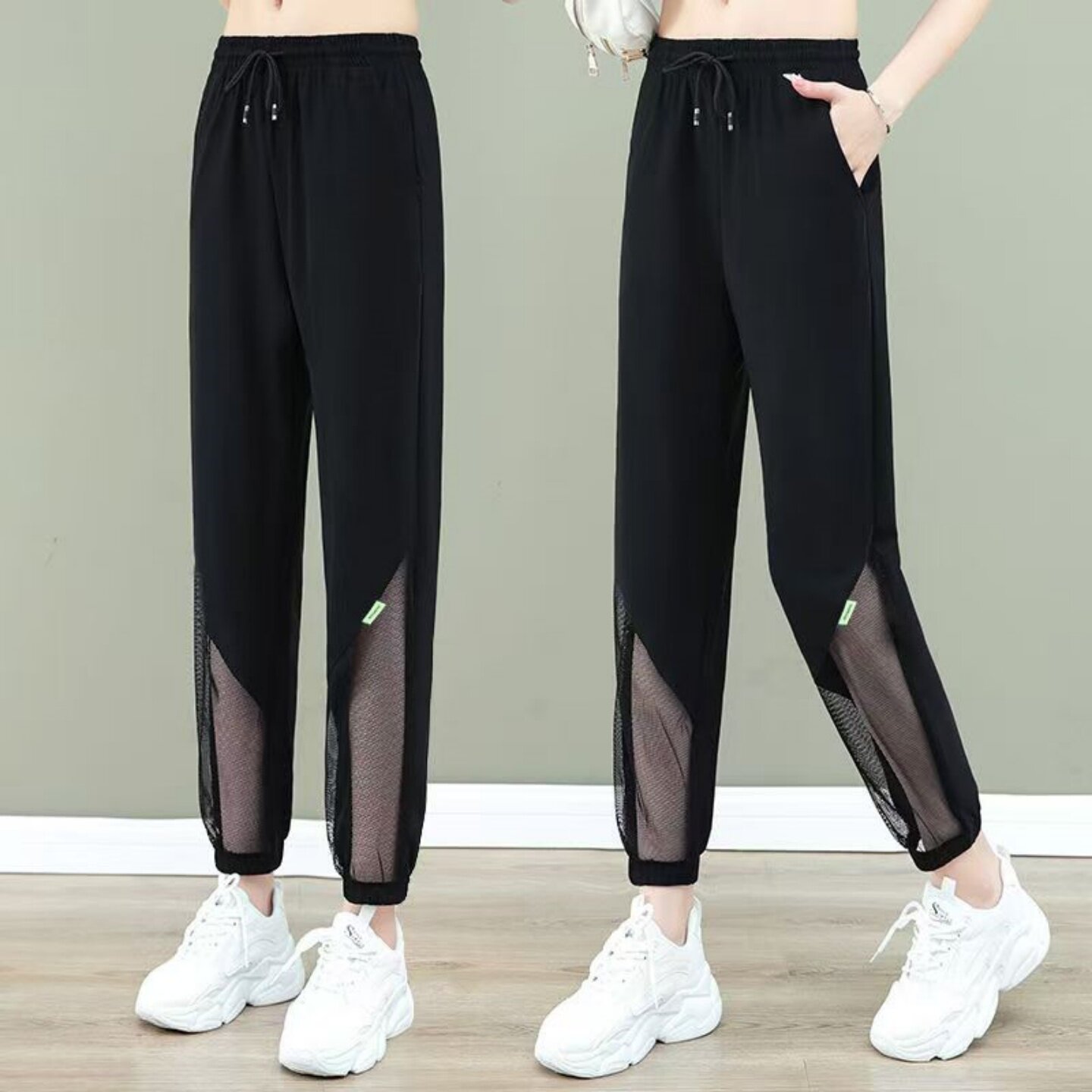 冰丝运动裤女夏季薄款2026新款哈伦女裤宽松束脚休闲速干九分裤子