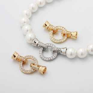 diy手工制作手链项链配件保色14k金通包金白金镶钻双头扣连接扣头