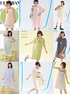 可爱家居服可外穿 雪尔绵睡裙女特价 2024夏季 新款 纯棉卡通中裙韩版