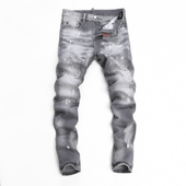 JEANS欧美潮牌秋季 新款 烟灰色水洗刀割破坏补丁泼墨修身 牛仔裤