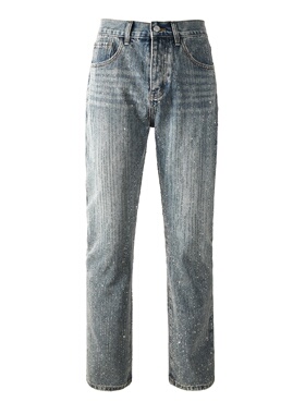 PUR JEANS 美式潮牌秋季新款灰色水洗满天星烫钻宽松直筒牛仔裤男