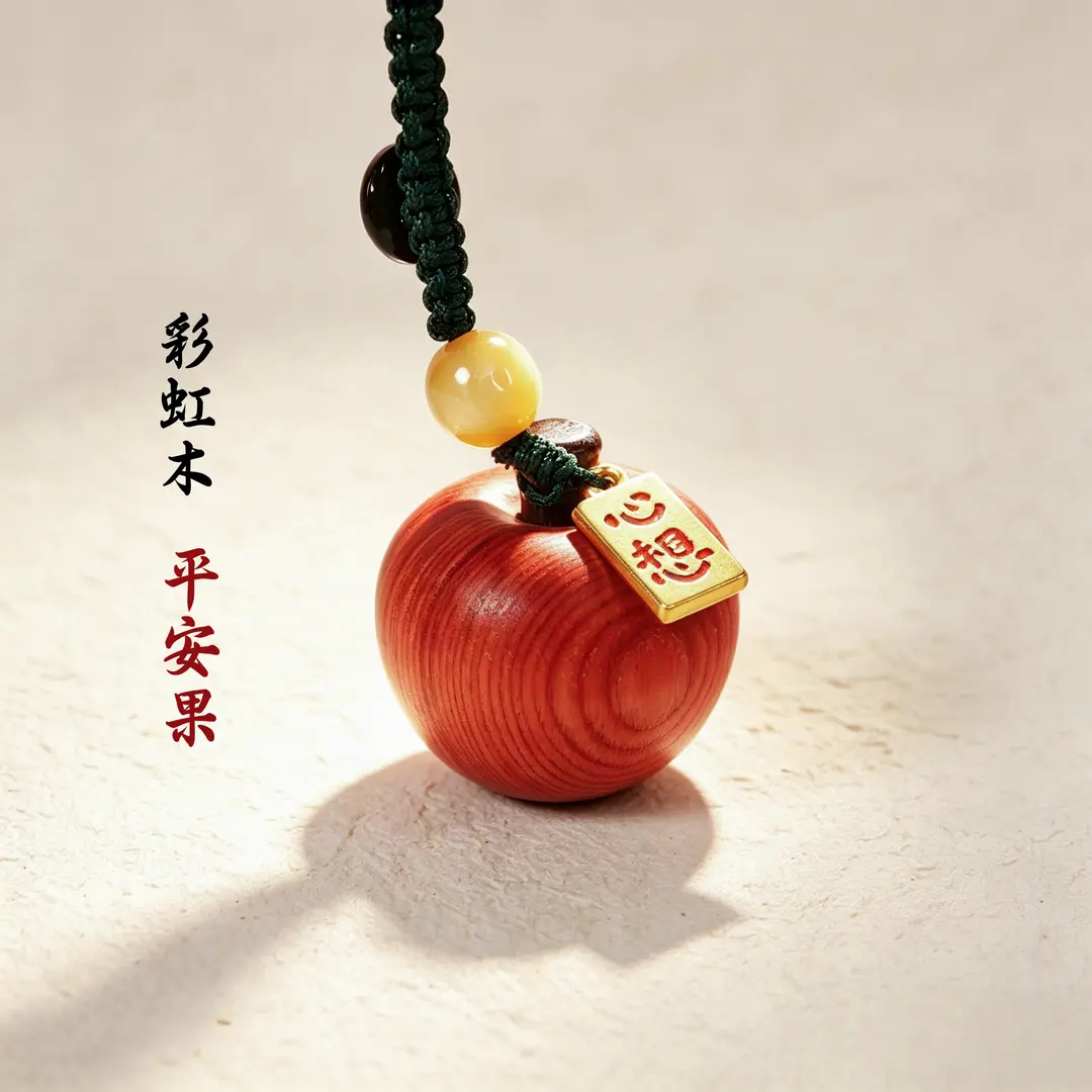 彩虹木苹果小饰品平安果钥匙扣装饰品木雕精美汽车包包挂饰礼物