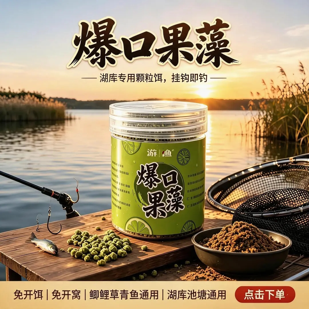 游渔爆口果藻颗粒饵野钓挂钩即钓免开饵鲫鲤草青鱼通用钓鱼饵料