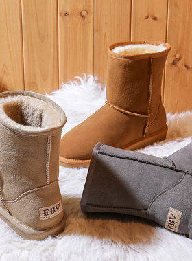 时尚真皮雪地靴女中筒2025新秋冬季牛皮保暖防滑百搭韩版反季清仓